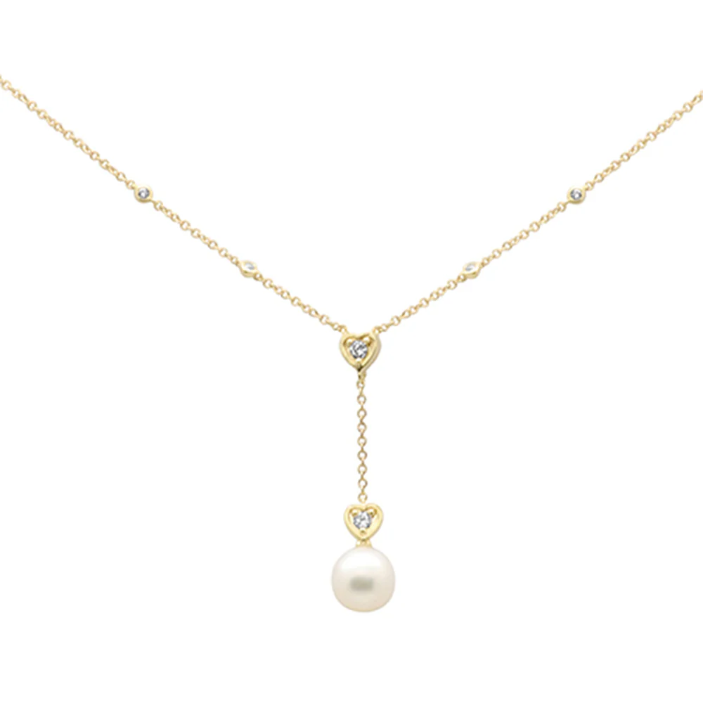 <span>DIAMOND CLOSEOUT! </span> 2.42ct G SI 14K Yellow Gold Diamond & Pearl Stone Drop Pendant Necklace 18" Long