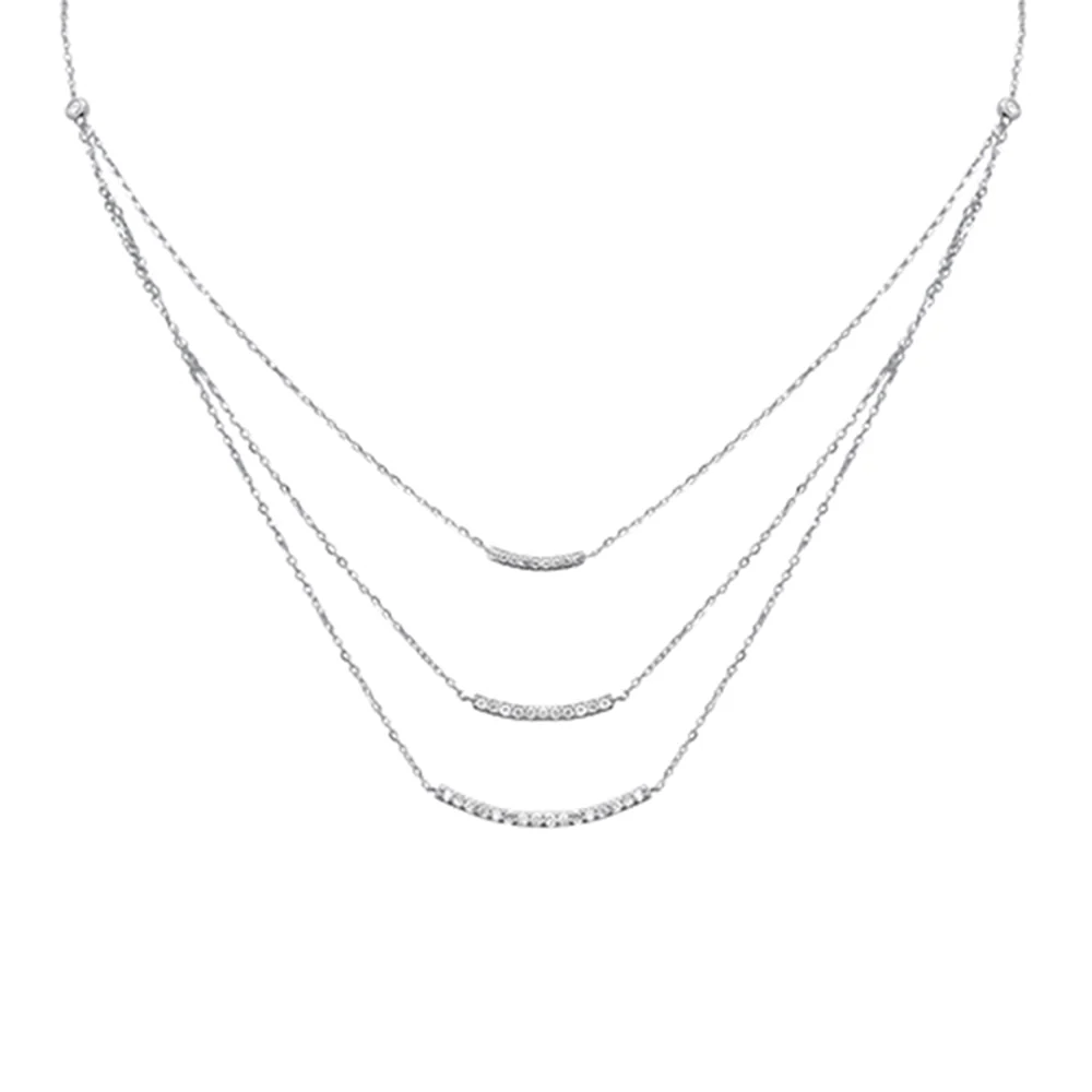 <span style="color:purple">SPECIAL!</span>.35ct G SI 14K White Gold Diamond 3 Layers Bar Pendant Necklace 16+2" Long