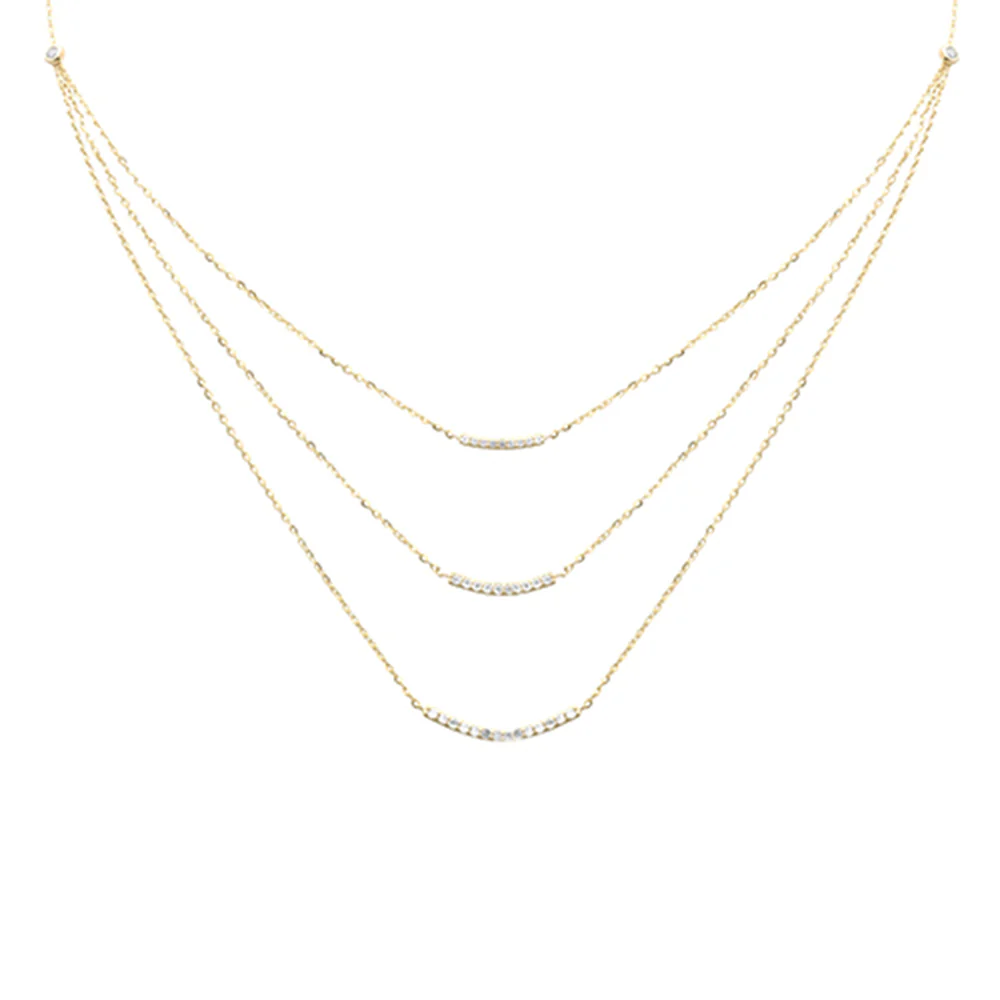 <span style="color:purple">SPECIAL!</span> .35ct G SI 14K Yellow Gold Diamond 3 Layers Bar Pendant Necklace 16+2" Long