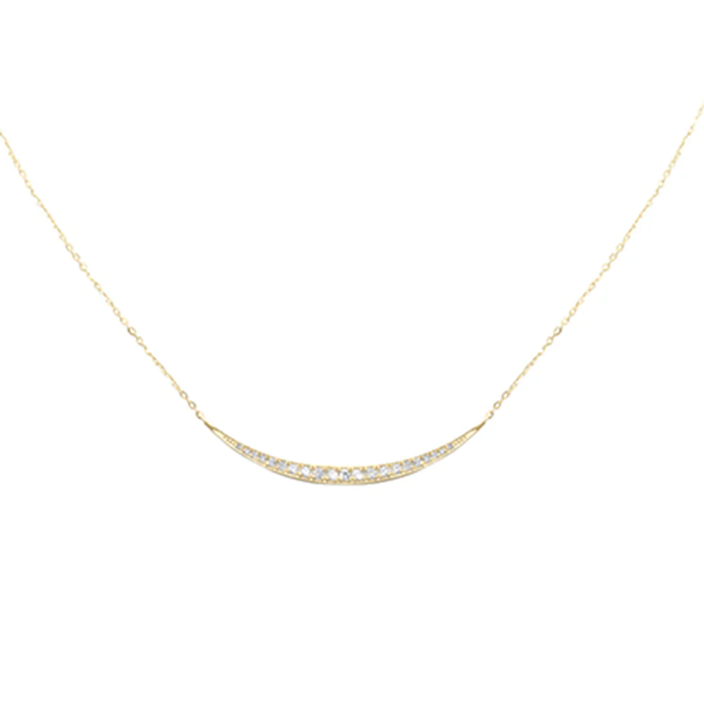 <span style="color:purple">SPECIAL!</span>.27ct G SI 14K Yellow Gold Diamond Sideways Half Moon Bar Pendant Necklace 16+2" Long