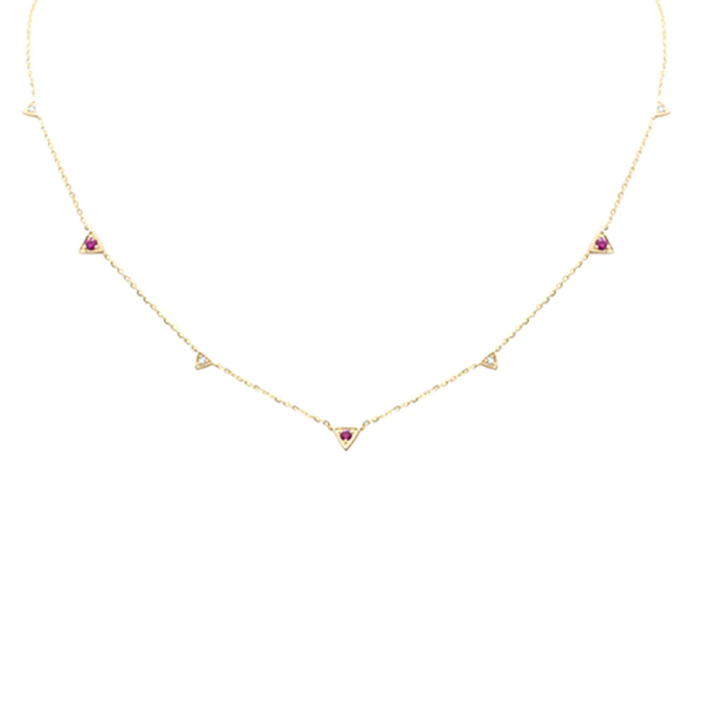 <span>DIAMOND CLOSEOUT! </span> .25ct G SI 14K Yellow Gold Diamond & Ruby Gemstones Pendant Necklace 16+2" Long