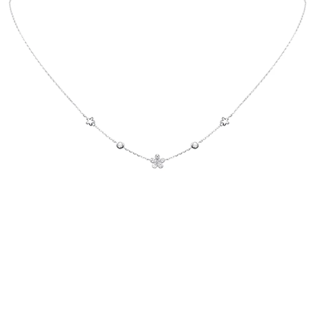 <span>DIAMOND CLOSEOUT! </span> .09ct G SI 14K White Gold Diamond Flower Pendant Necklace 16+2" Long