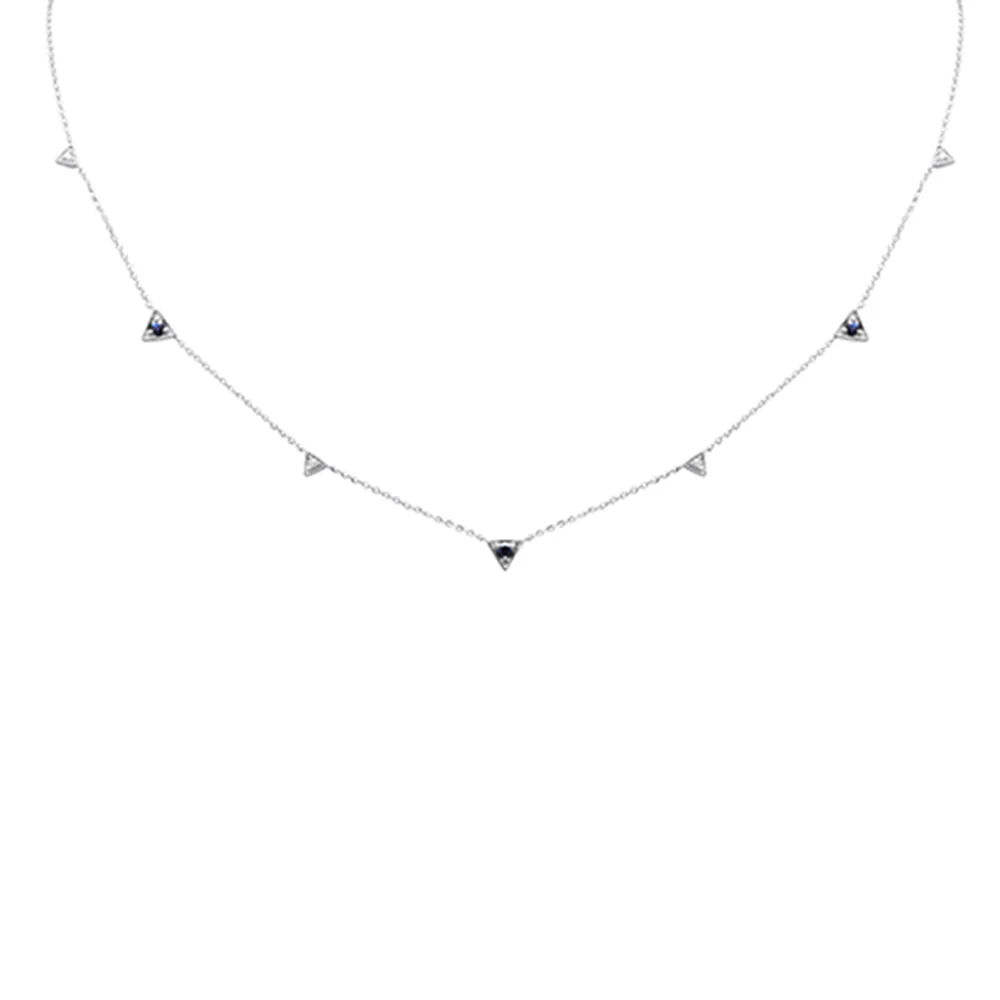<span style="color:purple">SPECIAL!</span> .27ct G SI 14K White Gold Diamond & Blue Sapphire Gemstones Pendant Necklace 16+2" Long