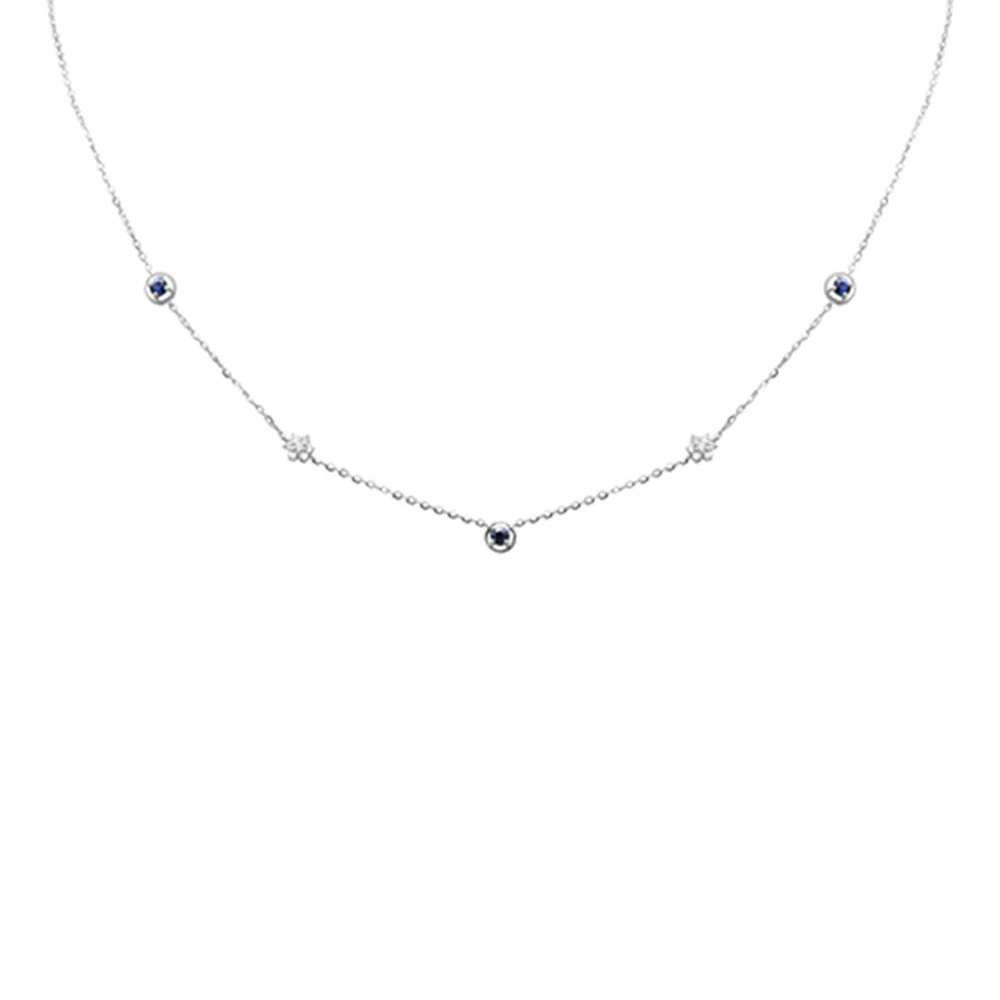 <span style="color:purple">SPECIAL!</span> .31ct G SI 14K White Gold Diamond & Blue Sapphire Gemstones Pendant Necklace 16+2" Long