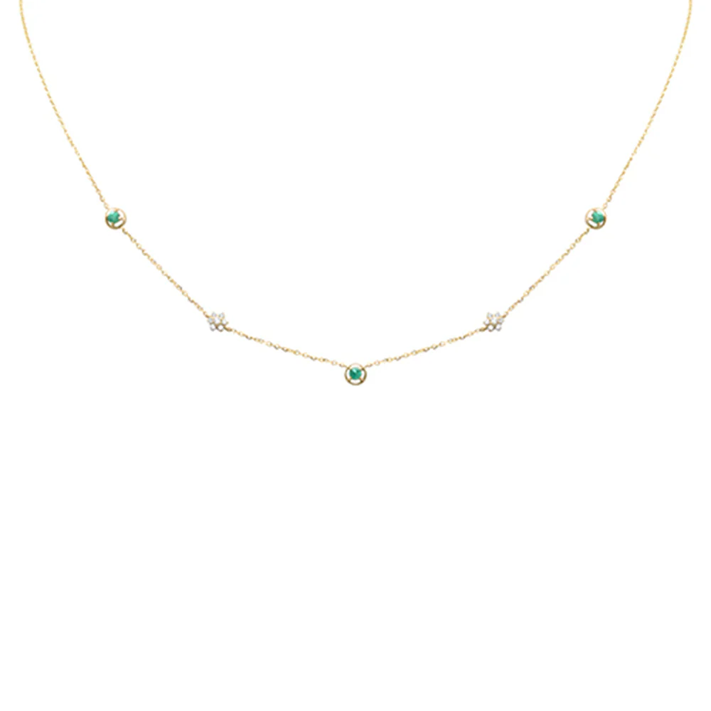 <span>DIAMOND CLOSEOUT! </span> .29ct G SI 14K Yellow Gold Diamond & Emerald Gemstones Pendant Necklace 16+2" Long