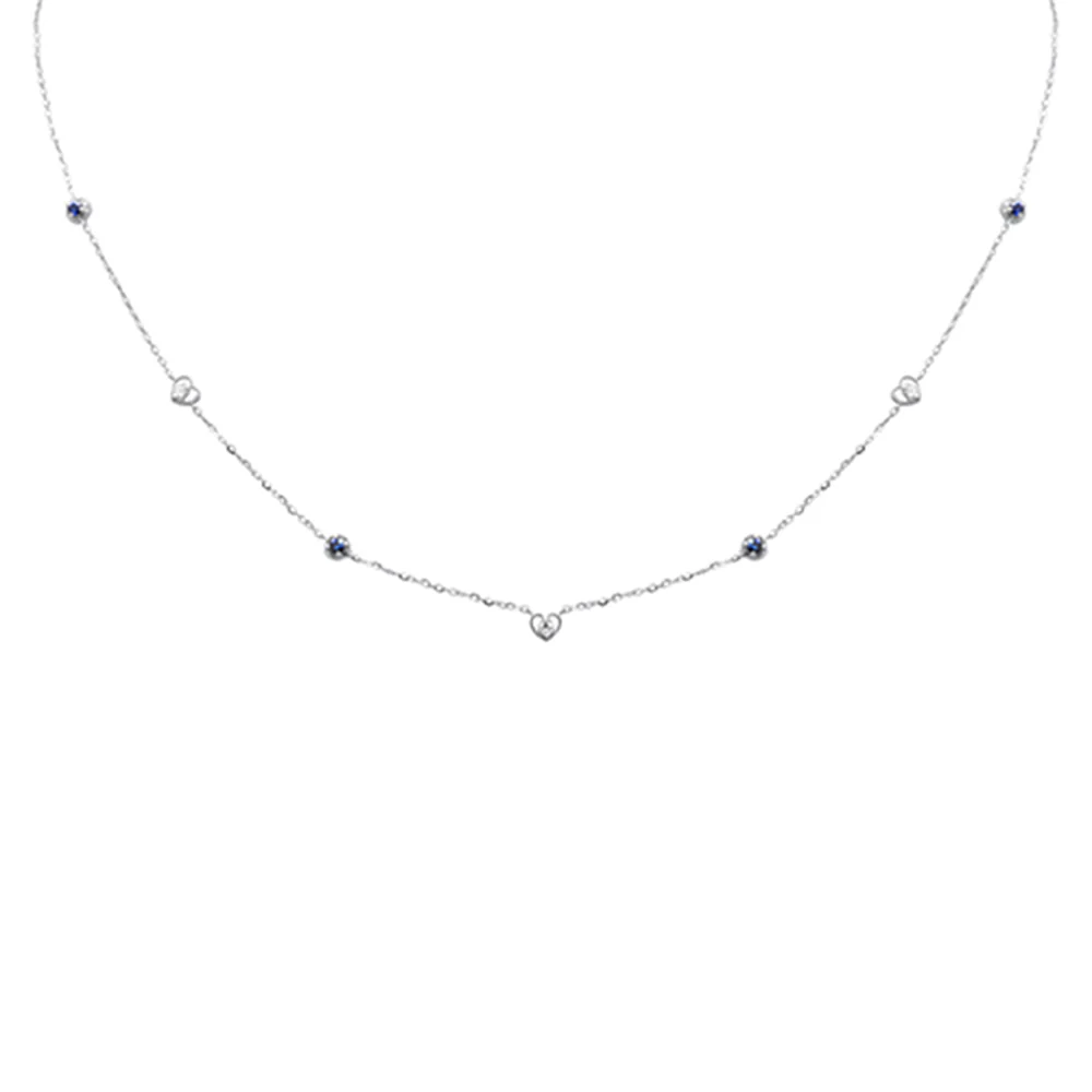 .30ct G SI 14K White Gold Diamond & Blue Sapphire Gemstones Pendant Necklace 16+2" Long