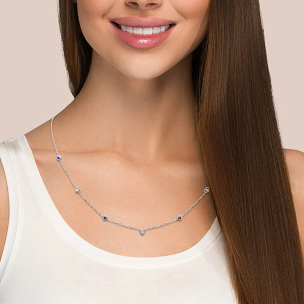 .30ct G SI 14K White Gold Diamond & Blue Sapphire Gemstones Pendant Necklace 16+2" Long - Image 2