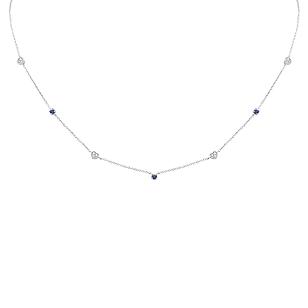 .28ct G SI 14K White Gold Diamond & Blue Sapphire Gemstones Pendant Necklace 16+2" Long