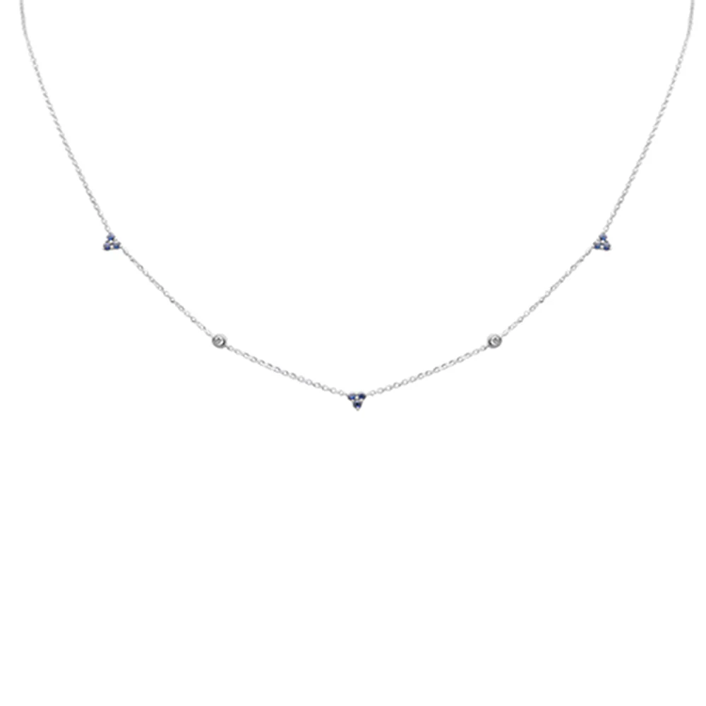 .28ct G SI 14K White Gold Diamond & Blue Sapphire Gemstones Pendant Necklace 16+2" Long
