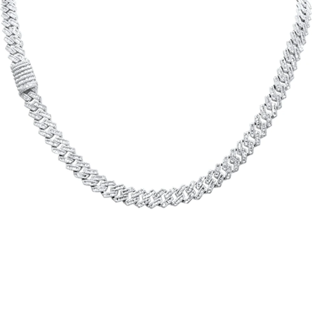 <span style="color:purple">SPECIAL!</span>7MM 8.05ct G SI 14K White Gold Baguette & Round Diamond Square Cuban Necklace 22" Long - Image 2