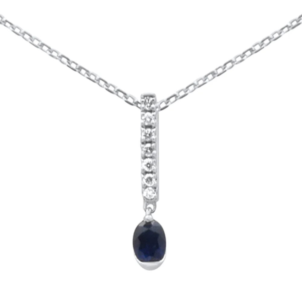 .31ct G SI 14K White Gold Diamond & Blue Sapphire Gemstone Pendant Necklace 18" Long Chain