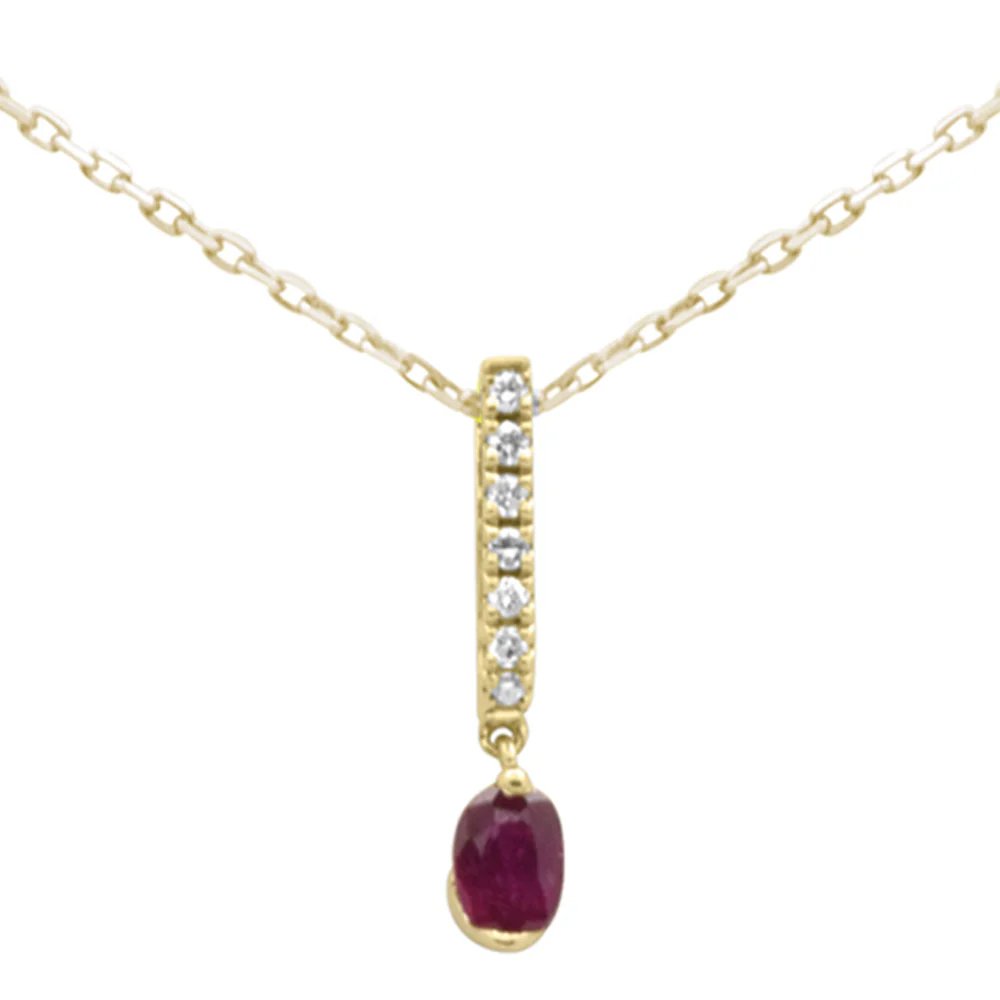 .29ct G SI 14K Yellow Gold Diamond & Ruby Gemstone Pendant Necklace 18" Long Chain