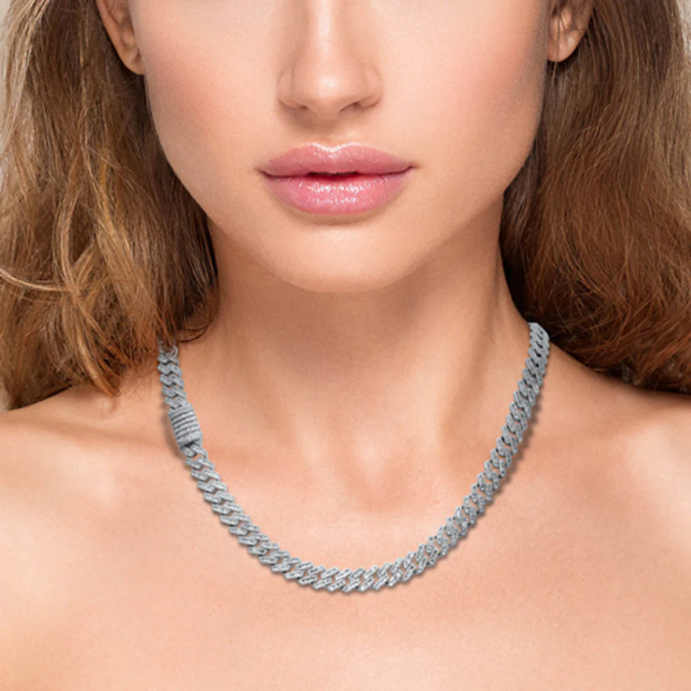 <span style="color:purple">SPECIAL!</span>7MM 7.38ct G SI 14K White Gold Baguette & Round Diamond Square Cuban Necklace 20" Long - Image 3