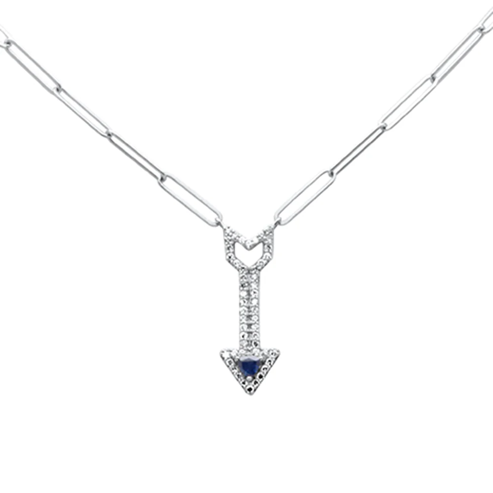 <span>DIAMOND CLOSEOUT! </span> .34ct G SI 14K White Gold Diamond & Blue Sapphire Gemstones Arrow Pendant Necklace 18" Long