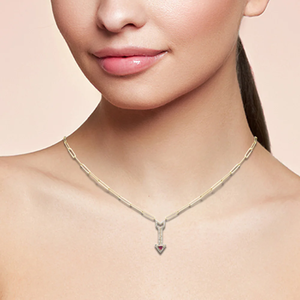 <span style="color:purple">SPECIAL!</span> .37ct G SI 14K Yellow Gold Diamond & Ruby Gemstones Arrow Pendant 18" Long - Image 2
