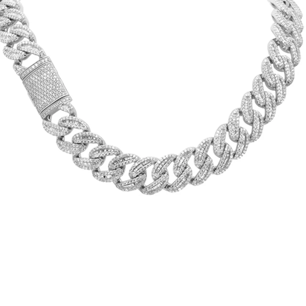 <span style="color:purple">SPECIAL!</span> 9mm 10.20ct G SI 14K White Gold Baguette & Round Diamond Cuban Necklace 22" Long - Image 2