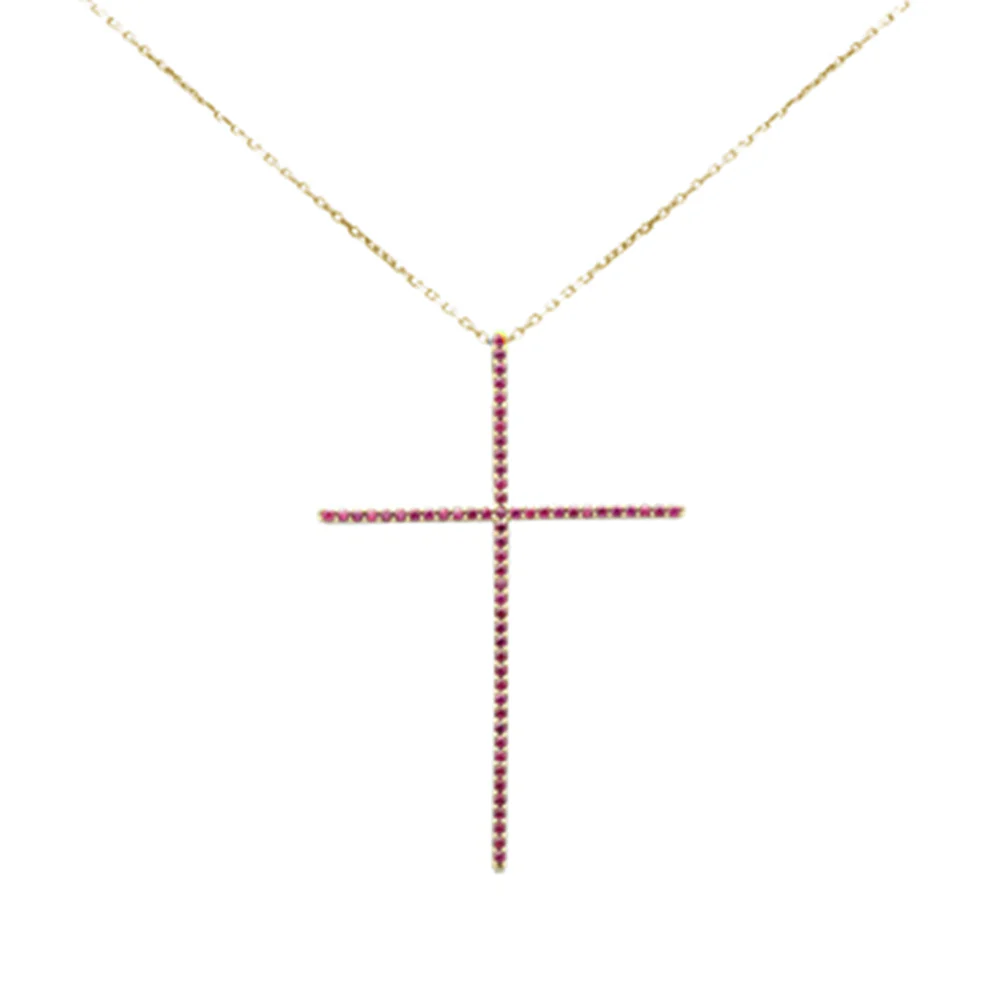 <span style="color:purple">SPECIAL!</span> .43ct G SI 14K Yellow Gold Ruby Gemstones Cross Pendant Necklace 18" Long Chain - Image 2
