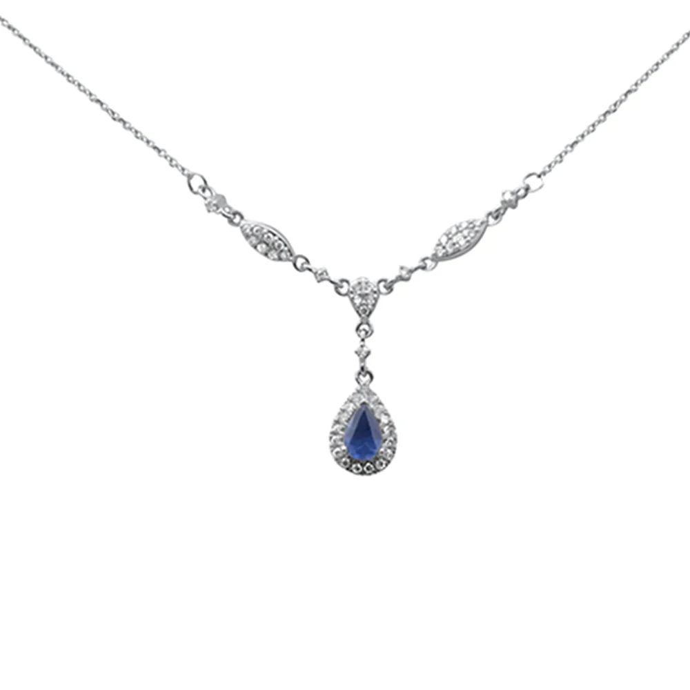 <span style="color:purple">SPECIAL!</span>.84ct G SI 14K White Gold Diamond & Blue Sapphire Gemstone Drop Pendant Necklace 16+2" Ext Long - Image 3
