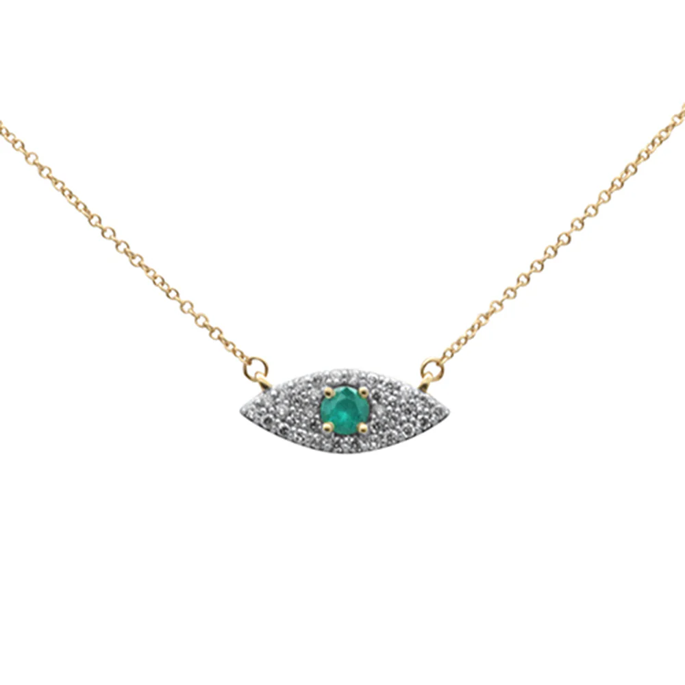 <span style="color:purple">SPECIAL!</span>.36ct G SI 14K Yellow Gold Diamond & Natural Emerald Gemstones Evil Eye Pendant Necklace 18" Long - Image 2