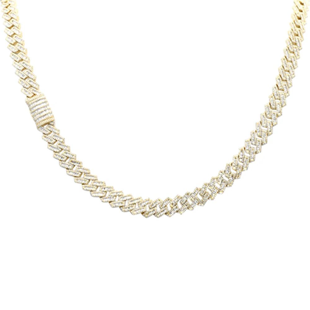 <span style="color:purple">SPECIAL!</span> 7MM 8.73ct G SI 14K Yellow Gold Baguette & Round Diamond Square Cuban Necklace 22" Long - Image 3
