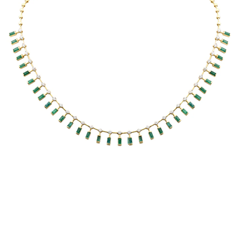 <span style="color:purple">SPECIAL!</span> 5.73ct G SI 14K Yellow Gold Diamond & Natural Emerald Gemstone Necklace 16" Long