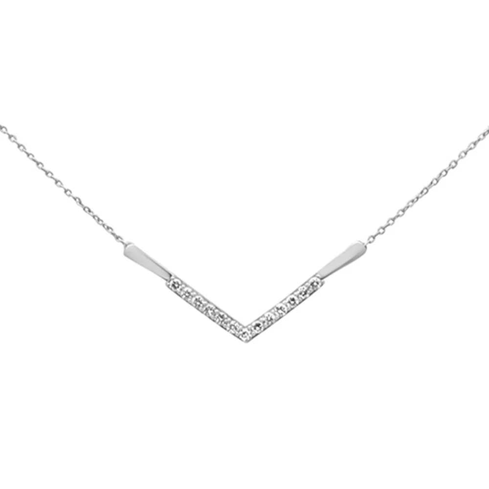 <span style="color:purple">SPECIAL!</span>.25ct G SI 14K White Gold Diamond V Shape Pendant Necklace 18" Long Chain