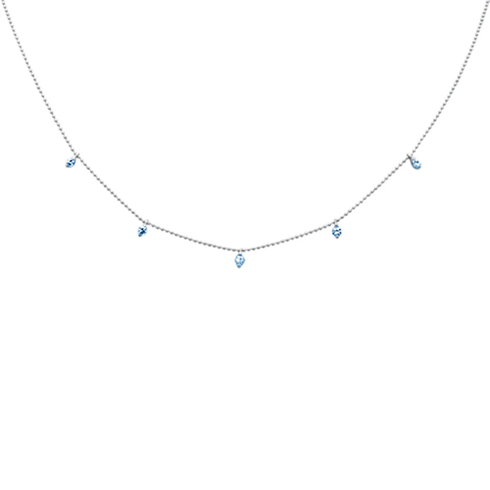 <span style="color:purple">SPECIAL!</span>.31ct G SI 14K White Gold Aqua Gemstones Pendant Necklace 18" Long
