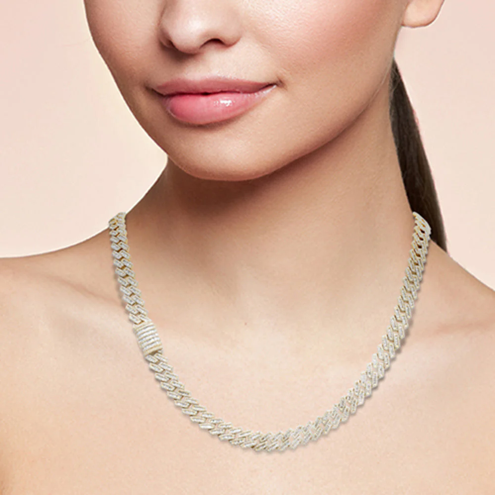 <span style="color:purple">SPECIAL!</span>9mm 10.08ct G SI 14K Yellow Gold Baguette & Round Diamond Square Cuban Necklace 22" Long - Image 3