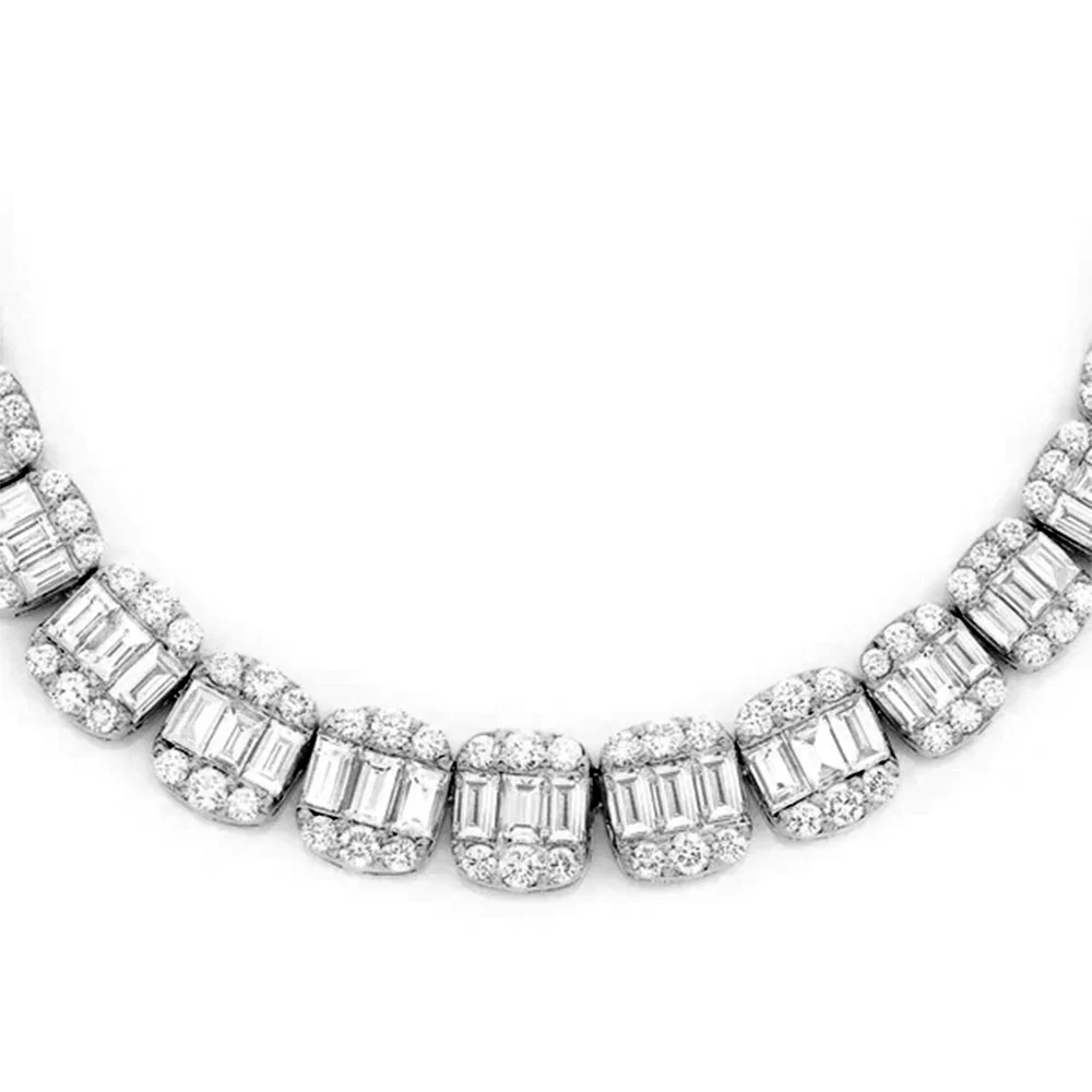 <span style="color:purple">SPECIAL!</span>5.92ct G SI 14K White Gold Round & Baguette Diamond Tennis Necklace 22" Long - Image 2