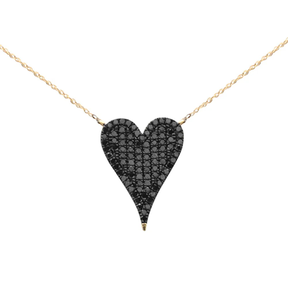 <span style="color:purple">SPECIAL!</span> .72ct G SI 14K Yellow Gold Diamond Heart Shape Black Diamond Pendant Necklace 18" Long Chain