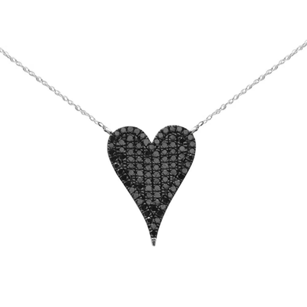 <span style="color:purple">SPECIAL!</span> .72ct G SI 14K White Gold Diamond Heart Shape Black Diamond Pendant Necklace 18" Long Chain