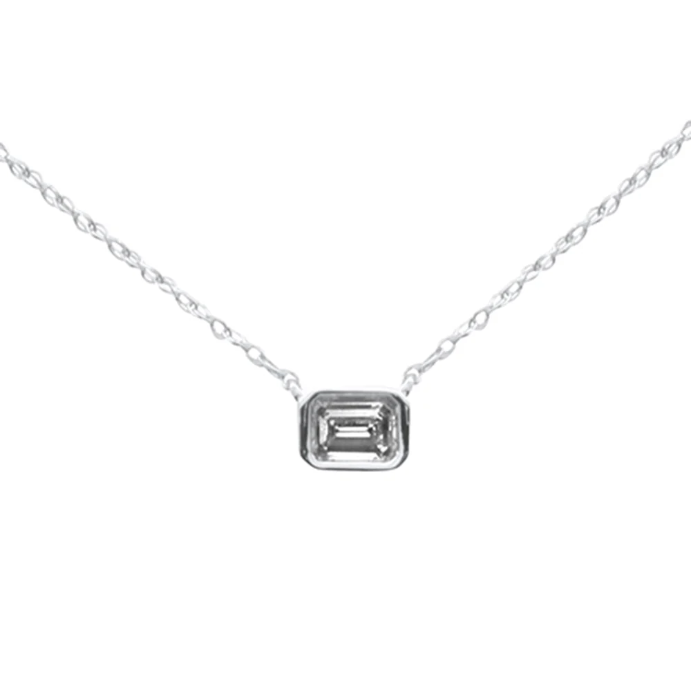 <span style="color:purple">SPECIAL!</span> .22ct G SI 14K White Gold Emerald Shape Diamond Pendant Necklace 18" Long Chain