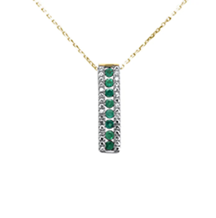 <span style="color:purple">SPECIAL!</span>.61ct G SI 14K Yellow Gold Diamond & Emerald Gemstones Pendant Necklace 18" Long Chain