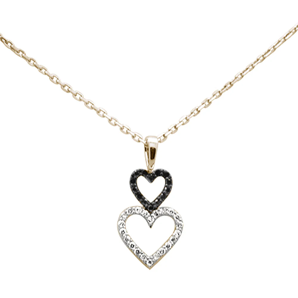 .16ct G SI 14K Yellow Gold Black & White Diamond Heart Pendant Necklace 18" Long Chain