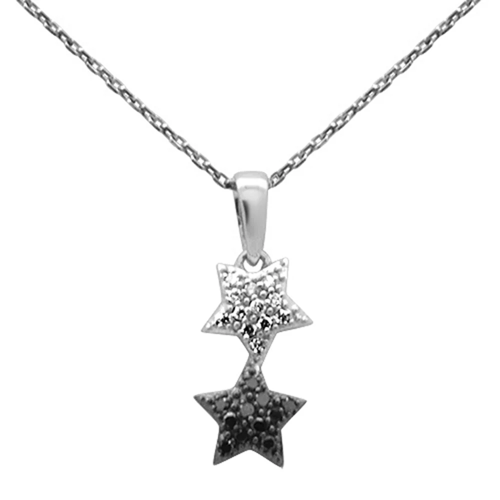 .16ct G SI 14K White Gold Black & White Diamond Star Pendant Necklace 18" Long Chain