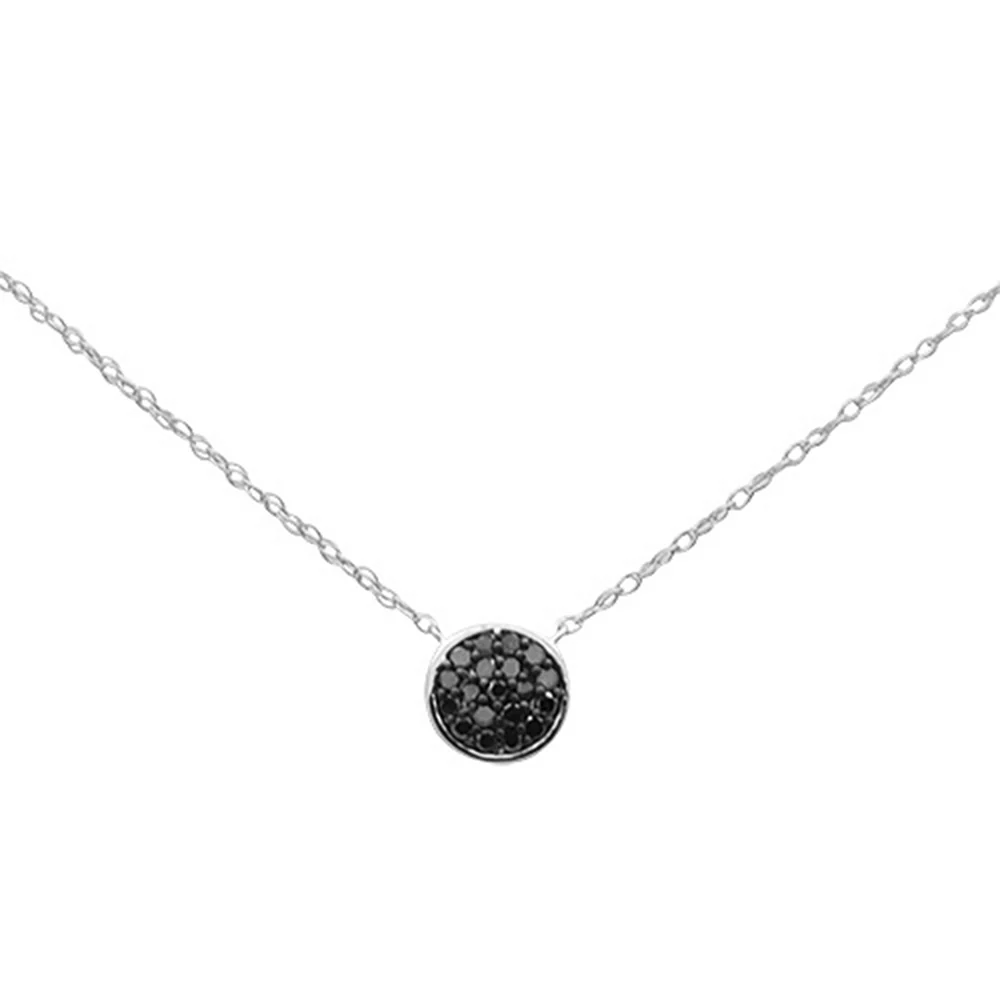 .10ct G SI 14K White Gold Black Diamond Round Pendant Necklace 18" Long Chain