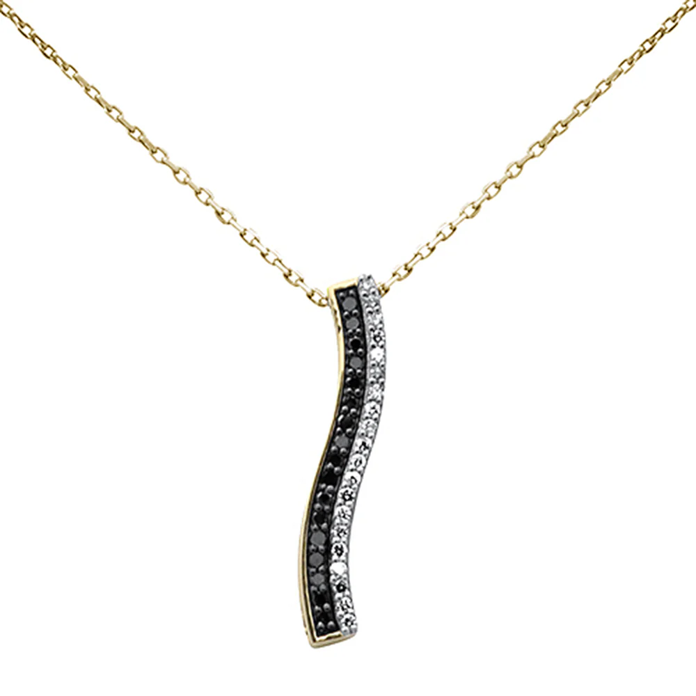 <span style="color:purple">SPECIAL!</span> .22ct G SI 14K Yellow Gold Black Diamond Drop Pendant Necklace 18" Long Chain