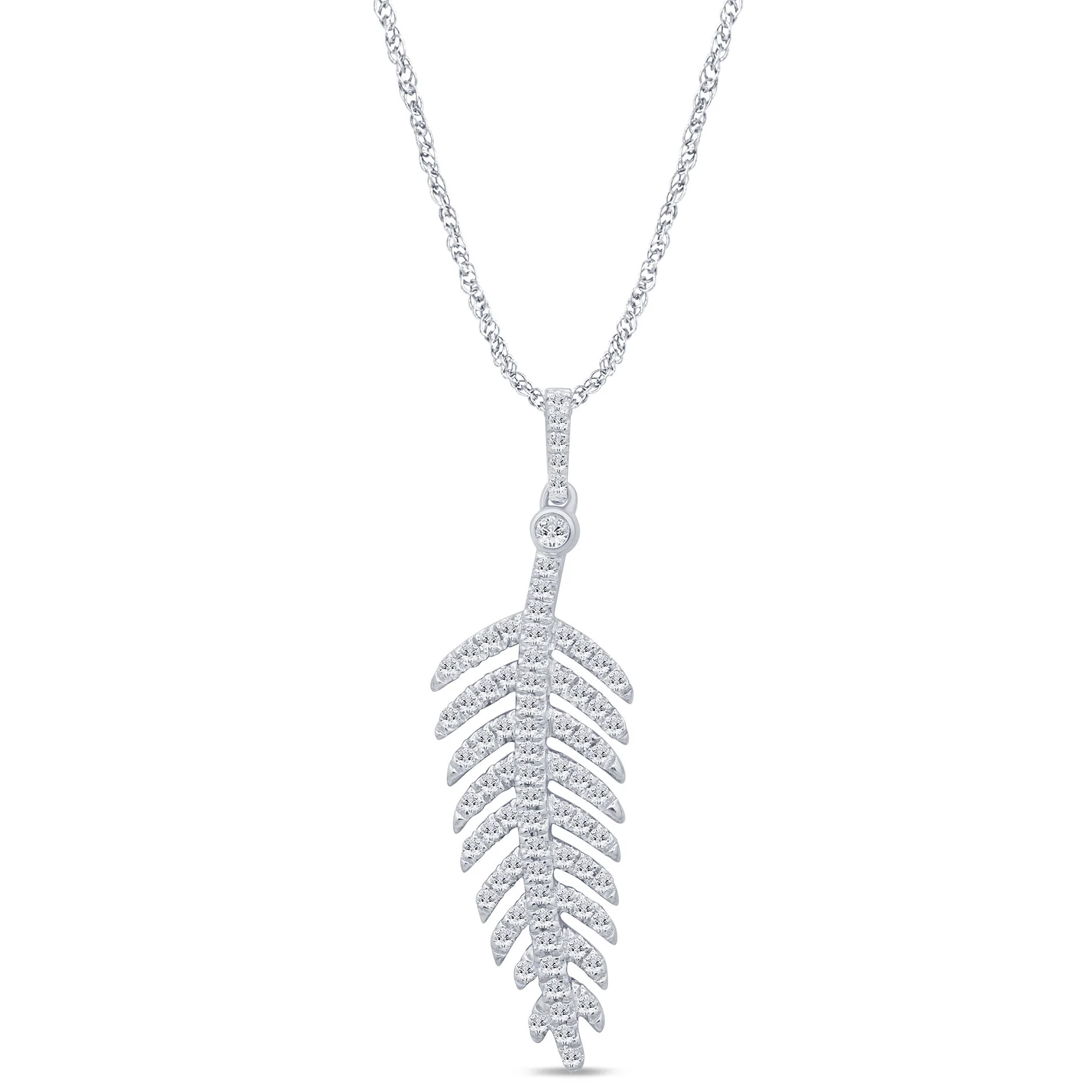 <span style="color:purple">SPECIAL!</span> .30ct G SI 14K White Gold Diamond Leaf Pendant Necklace 18" Long Chain