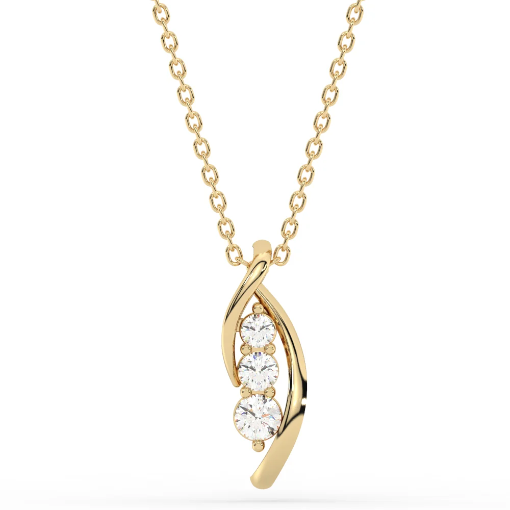 <span style="color:purple">SPECIAL!</span>.33ct G SI 14K Yellow Gold Three Stone Diamond Pendant Necklace 18" Long Chain