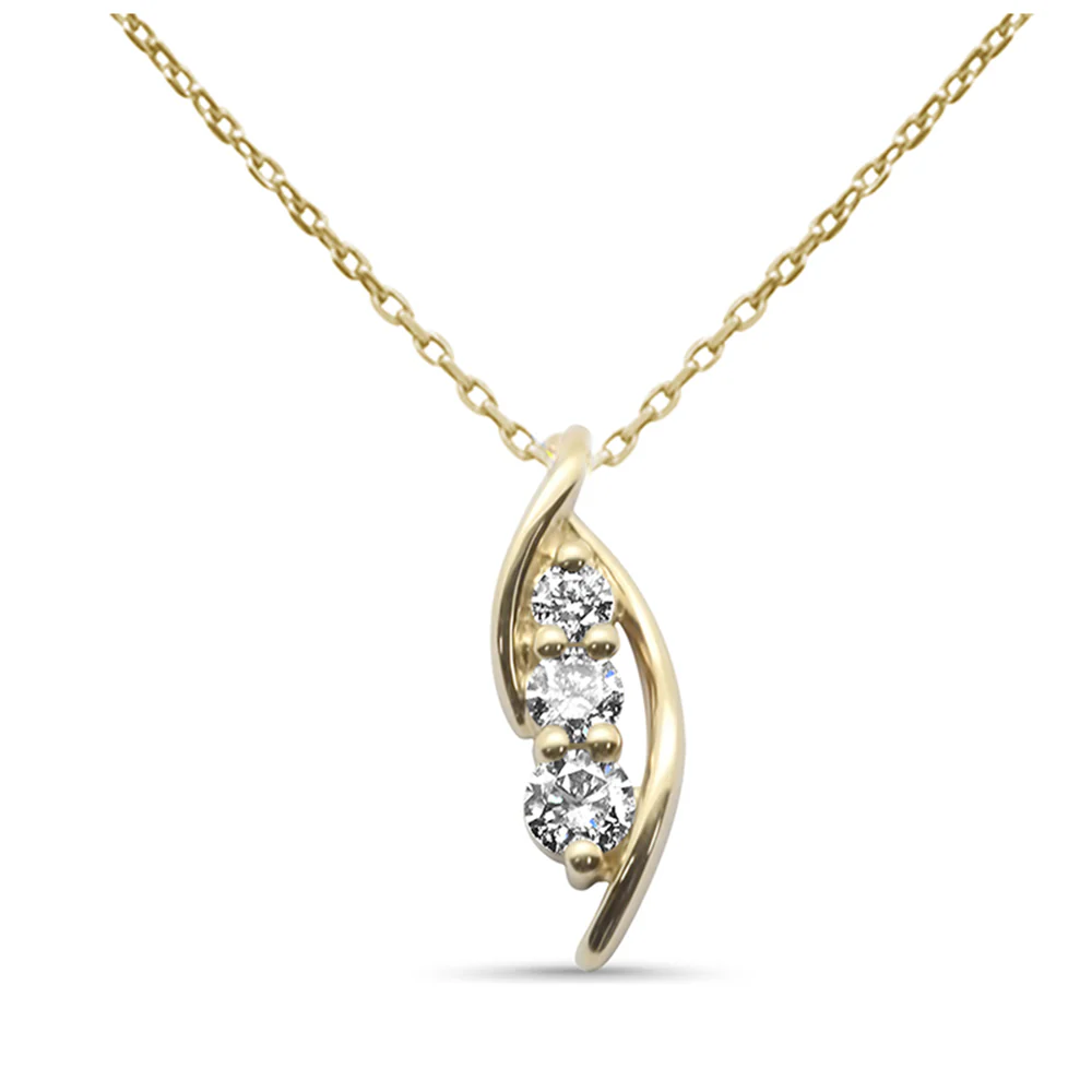 <span style="color:purple">SPECIAL!</span>.33ct G SI 14K Yellow Gold Three Stone Diamond Pendant Necklace 18" Long Chain - Image 2