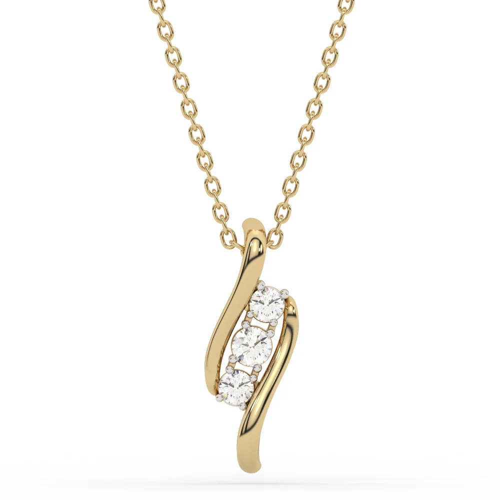 <span style="color:purple">SPECIAL!</span>.25ct G SI 14K Yellow Gold Three Stone Diamond Pendant Necklace  18" Long Chain