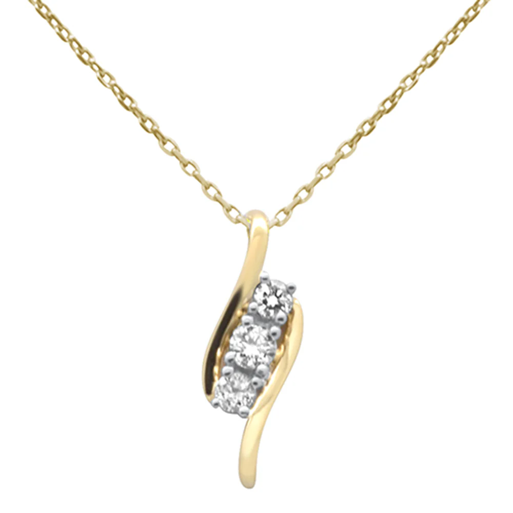 <span style="color:purple">SPECIAL!</span>.25ct G SI 14K Yellow Gold Three Stone Diamond Pendant Necklace  18" Long Chain - Image 2
