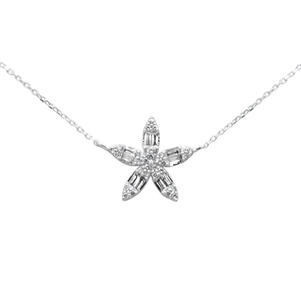 <span style="color:purple">SPECIAL!</span>.25ct G SI 14K White Gold Round & Baguette Diamond Pendant Necklace 18" Long Chain - Image 2
