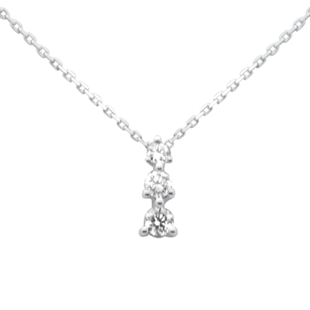 <span style="color:purple">SPECIAL!</span>.33ct G SI 14K White Gold Three Stone Diamond Pendant Necklace 18" Long Chain - Image 2