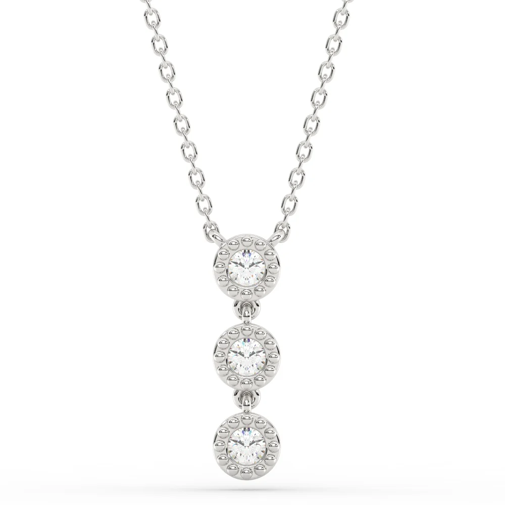 <span style="color:purple">SPECIAL!</span>.25ct G SI 14K White Gold Three Stone Diamond Beaded Drop Pendant Necklace  14+2" Ext. Chain