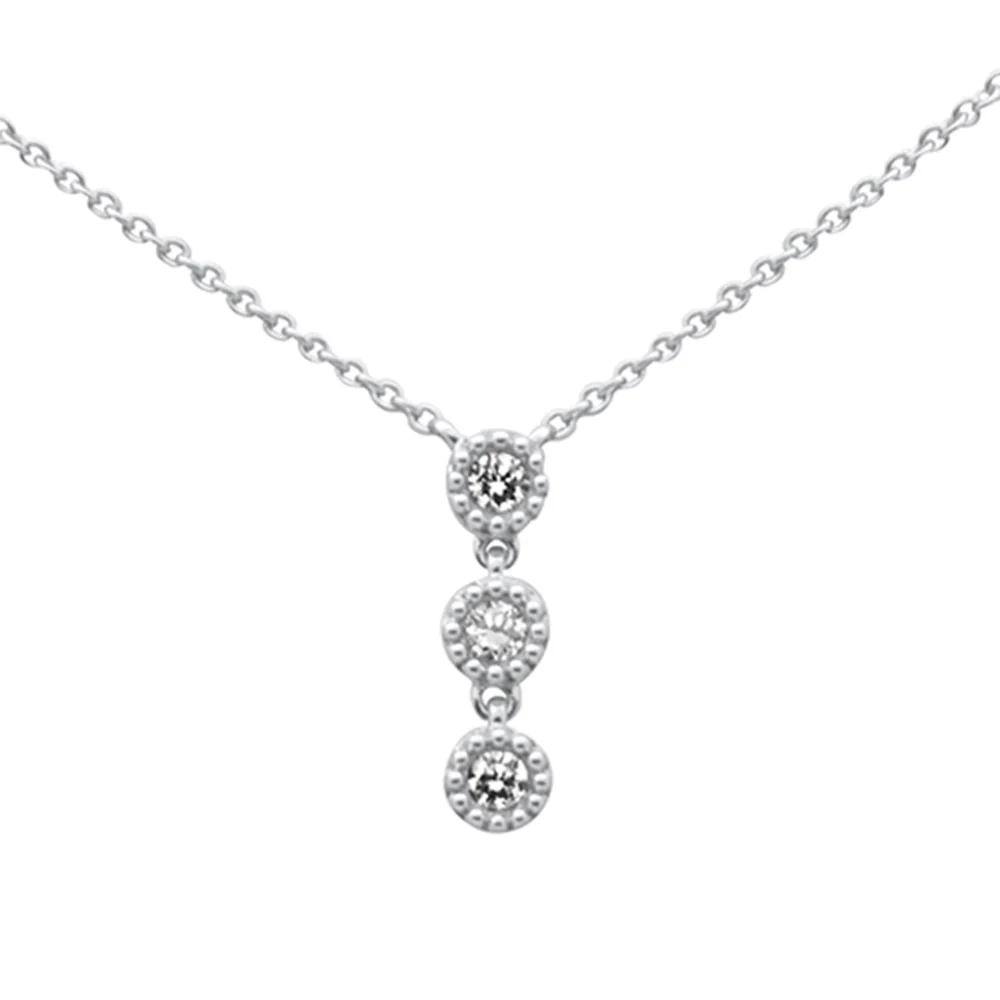 <span style="color:purple">SPECIAL!</span>.25ct G SI 14K White Gold Three Stone Diamond Beaded Drop Pendant Necklace  14+2" Ext. Chain - Image 2