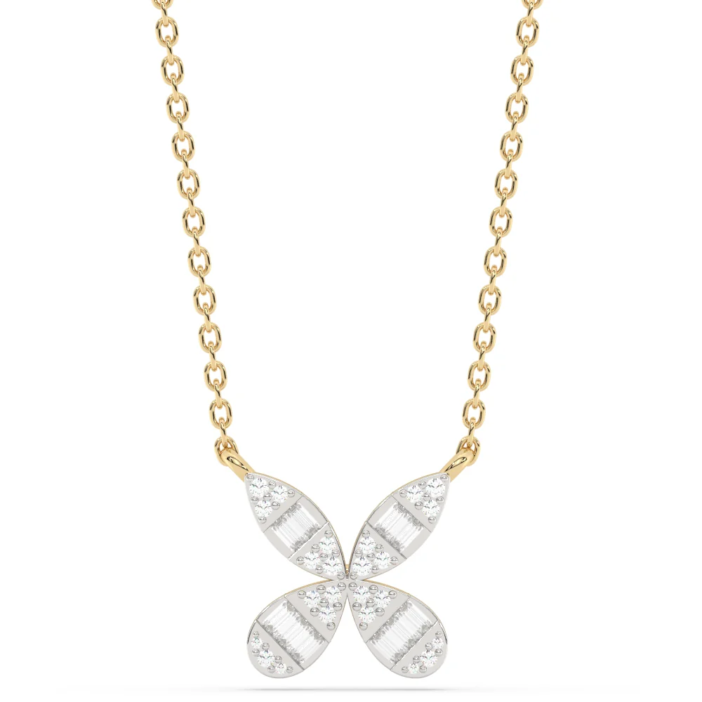 <span style="color:purple">SPECIAL!</span>.20ct G SI 14K Yellow Gold Round & Baguette Diamond Pendant Necklace 18" Long Chain