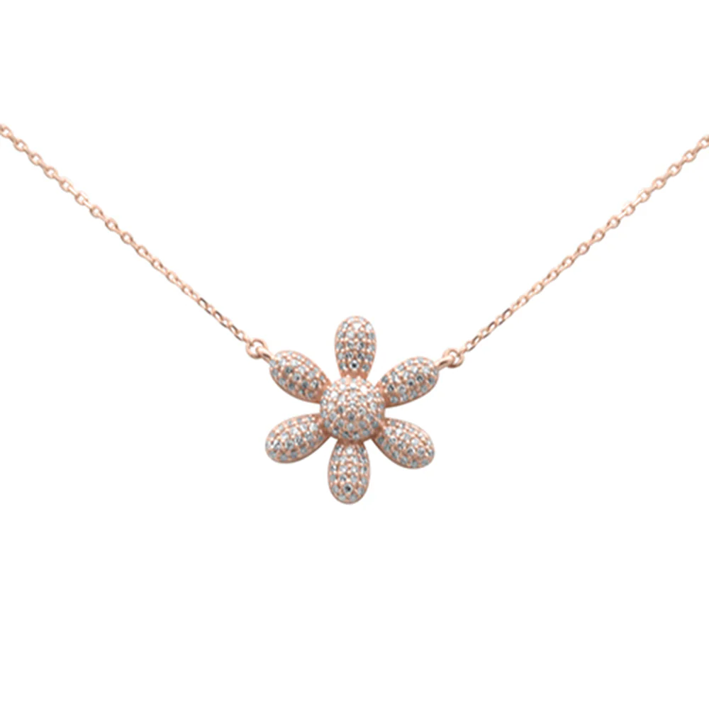 <span style="color:purple">SPECIAL!</span>.33ct G SI 14K Rose Gold Diamond Sunflower Pendant Necklace 18" Long Chain