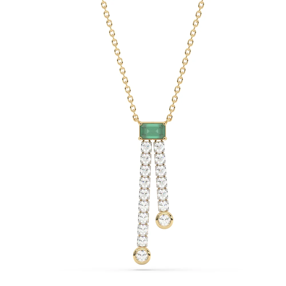 <span style="color:purple">SPECIAL!</span>1.37ct G SI 14K Yellow Gold Diamond & Emerald Gemstones Pendant Necklace 14+2" Ext. Chain
