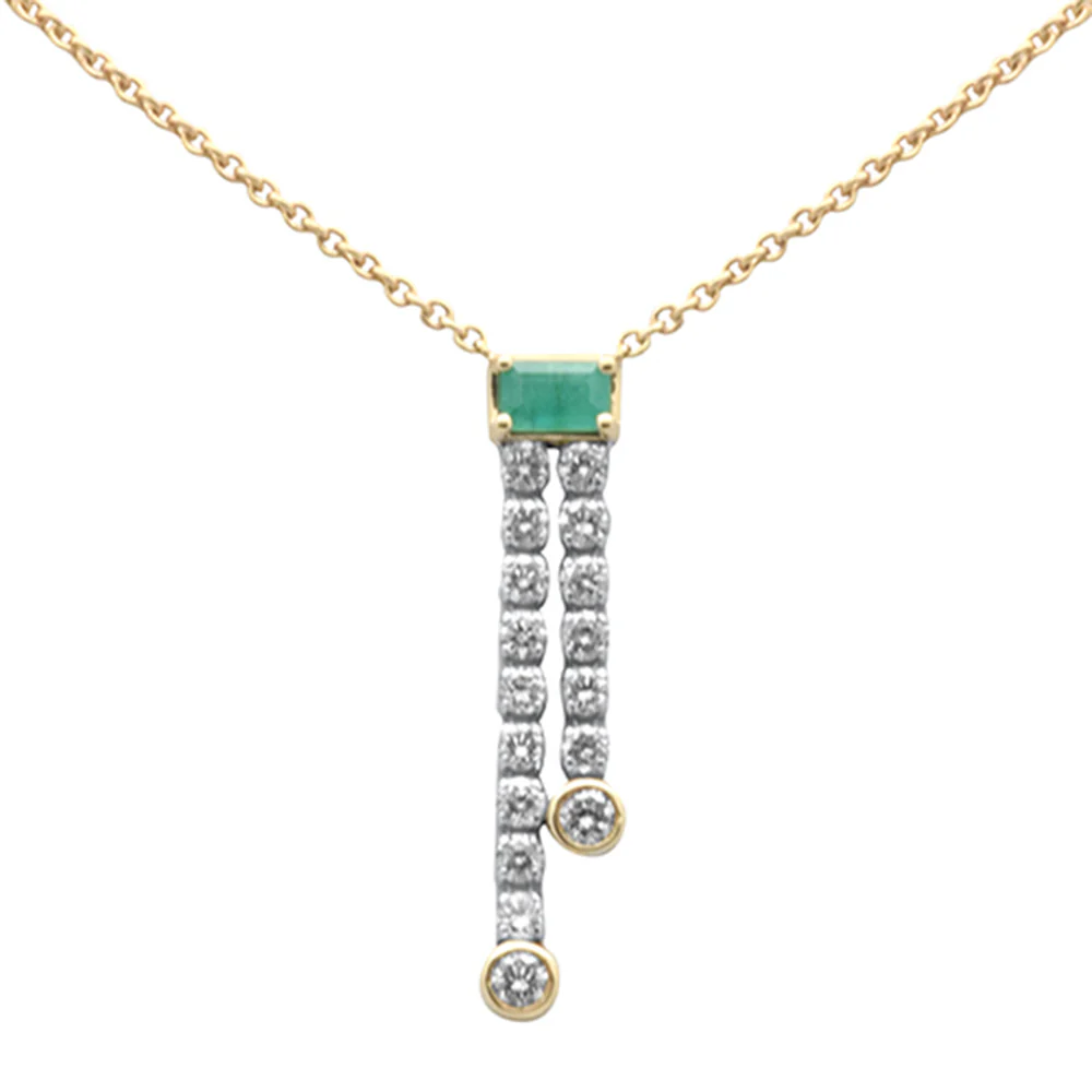 <span style="color:purple">SPECIAL!</span>1.37ct G SI 14K Yellow Gold Diamond & Emerald Gemstones Pendant Necklace 14+2" Ext. Chain - Image 2